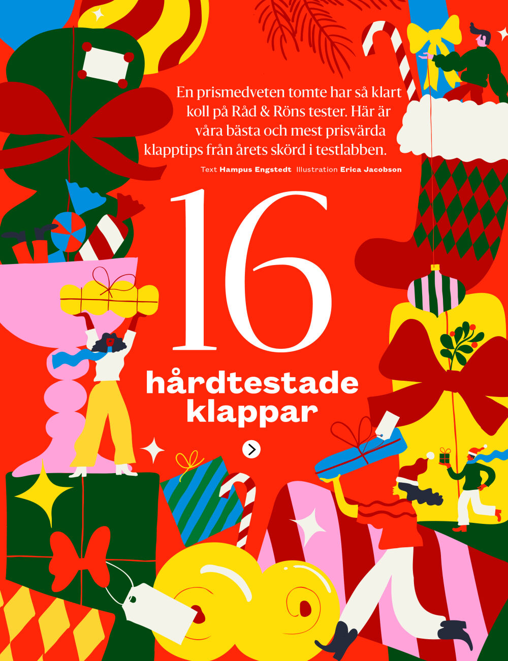 Graphic and colorful Christmas illustration for RÅD&RÖN ny Erica Jacobson