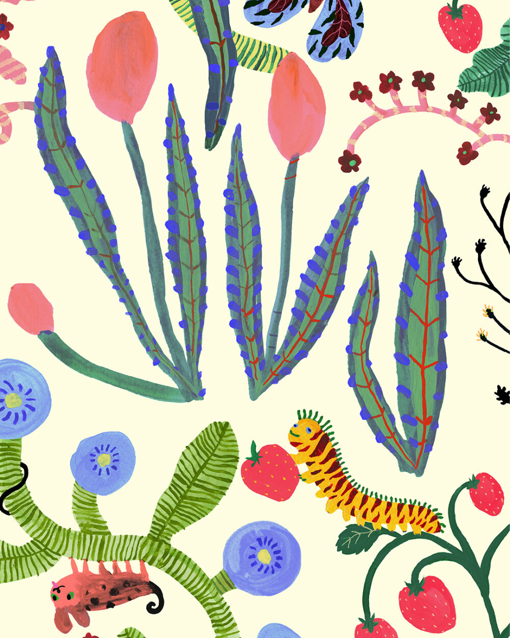 Botanical illustrated pattern and characters for Åhlens Gift Campaign by Yoyo Nasty