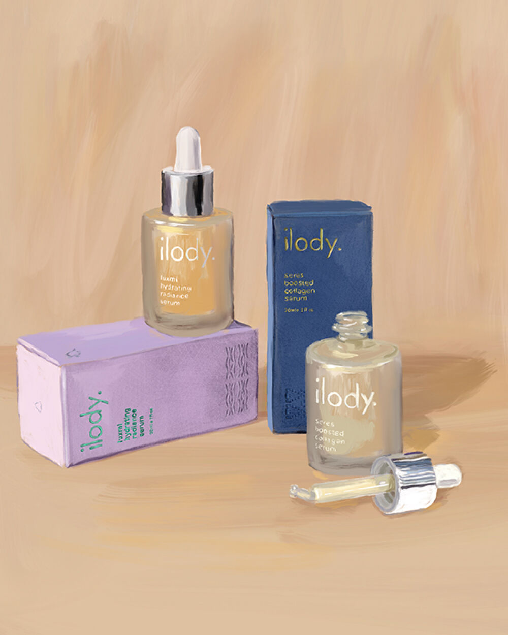 Packaging and brand identity illustration by Christina Gliha for Ilody Skincare