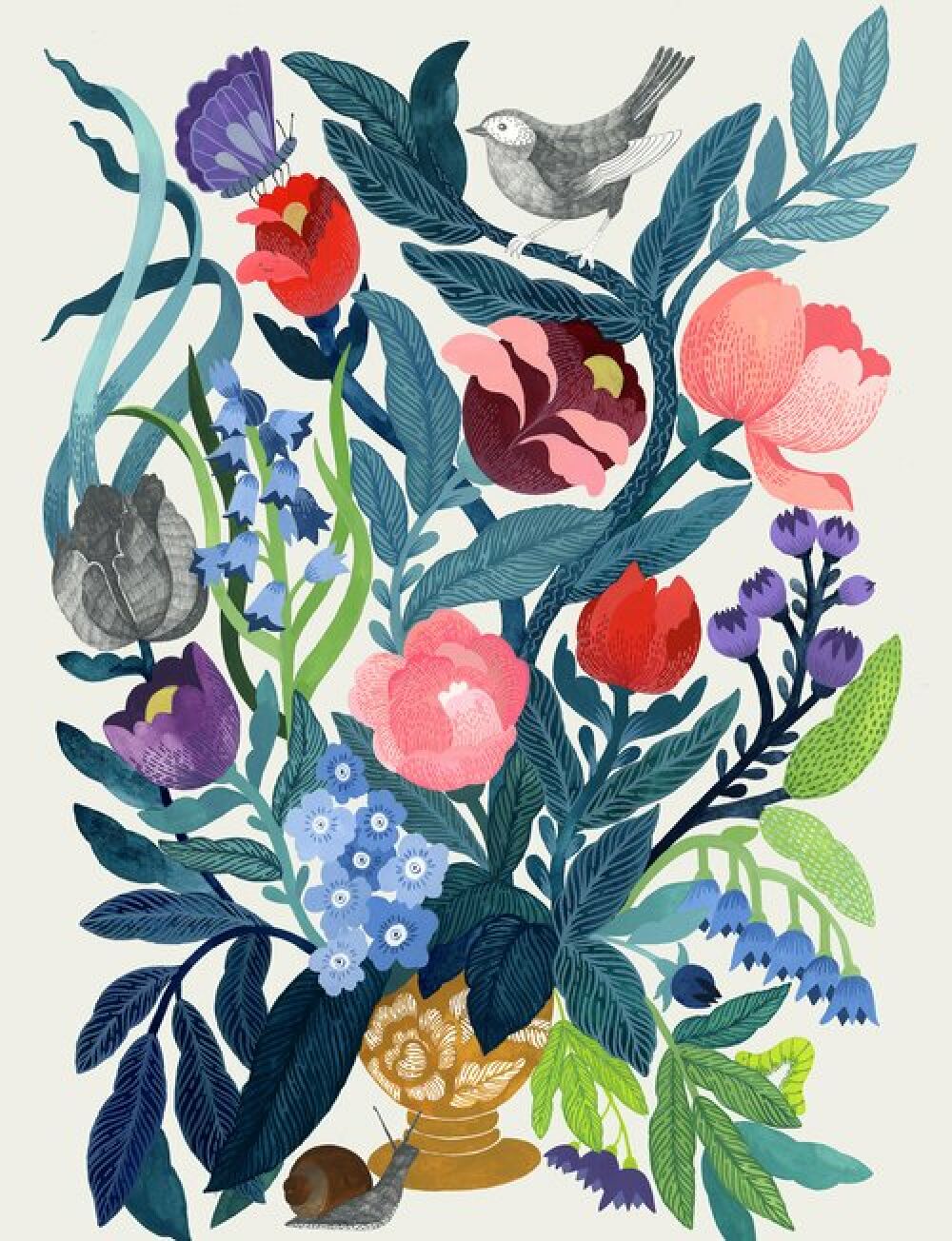 Flowery botanical vintage looking illustration by Malin Gyllensvaan