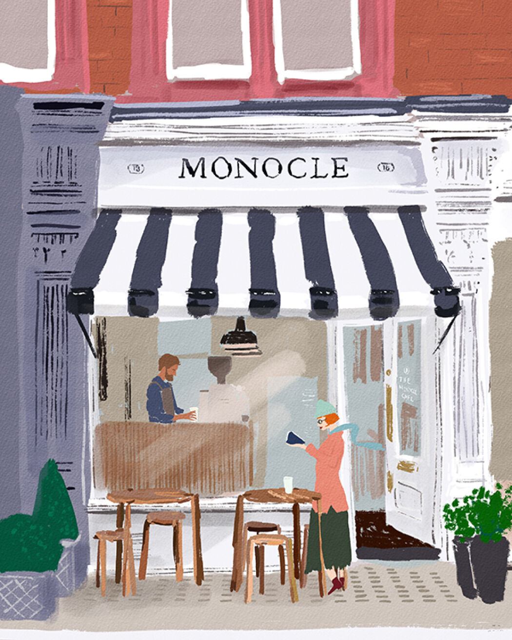 Illustrated architecture and design by Christina Gliha for Monocle Café