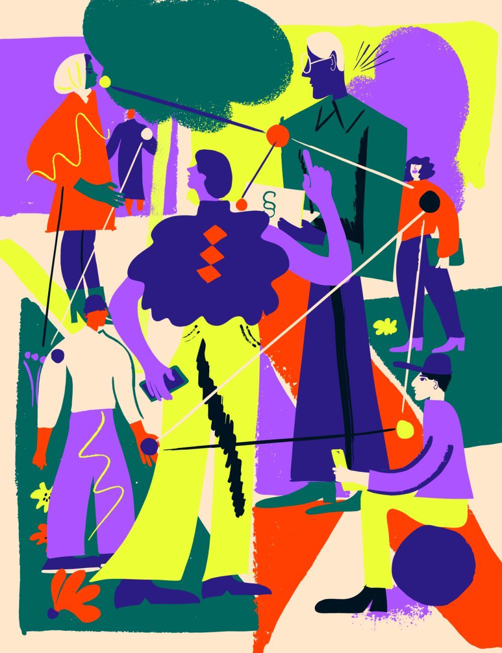 Colorful graphic figurative illustration by Erica Jacobson