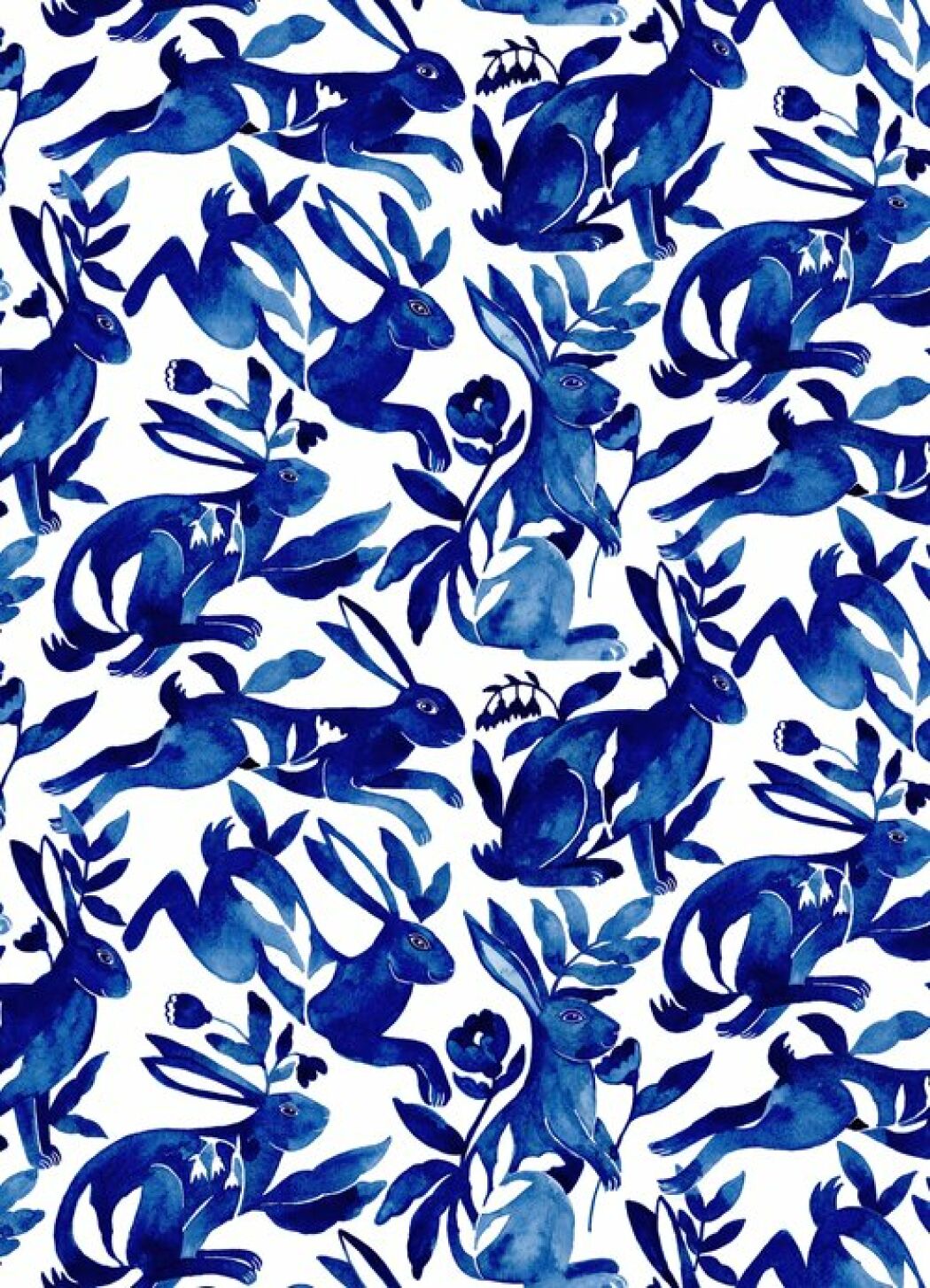 Blue rabbit pattern illustrated by the artist Malin Gyllensvaan