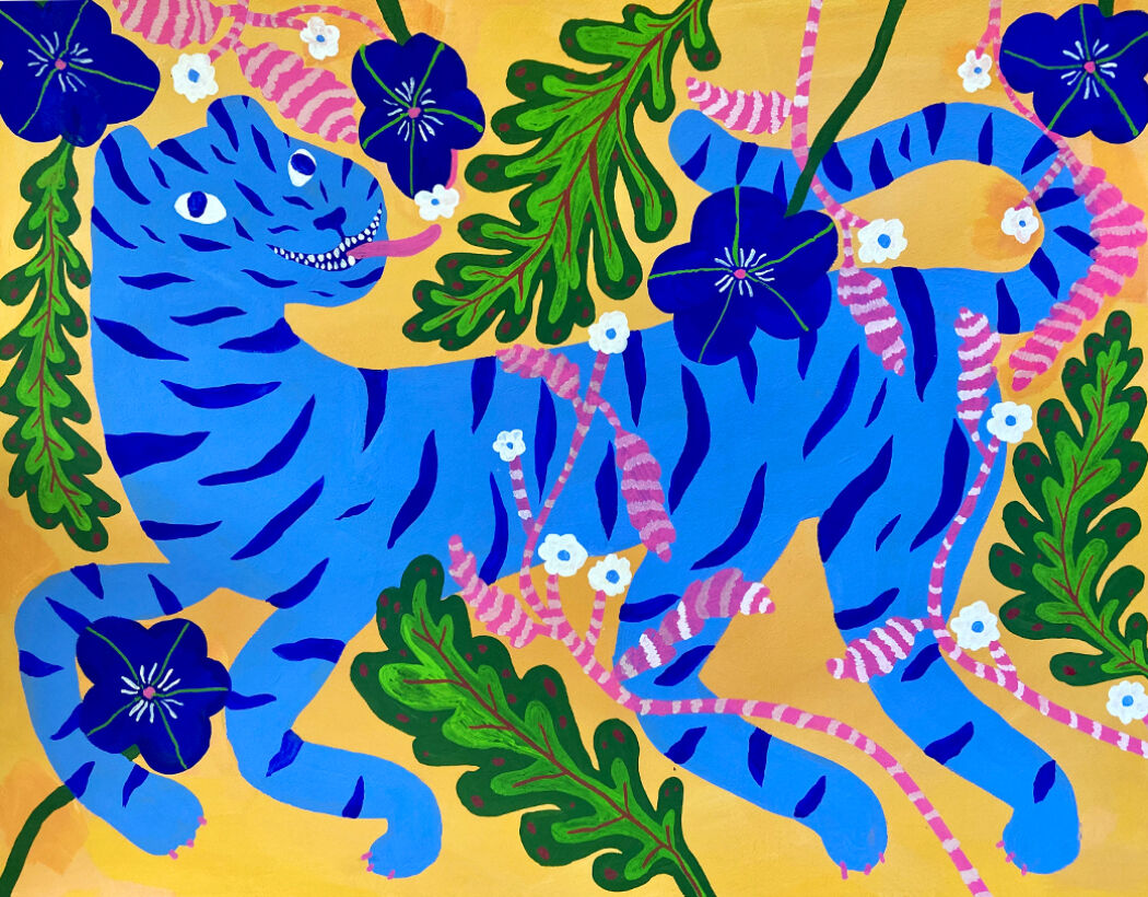 Blue tiger and nature inspired artwork by Yoyo Nasty