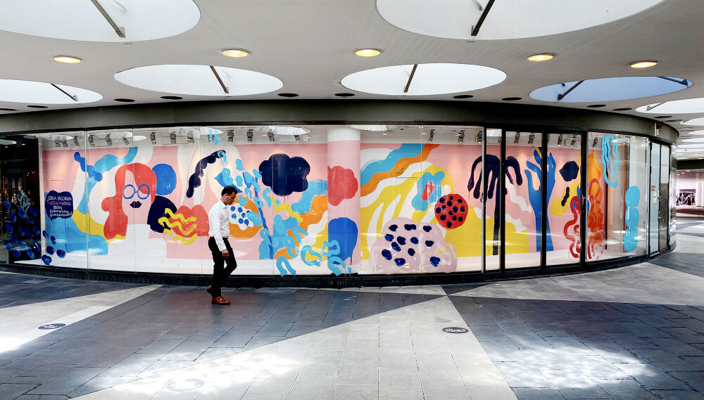 Public Art and Mural Painting in Stockholm by illustration artist Erica Jacobson.
