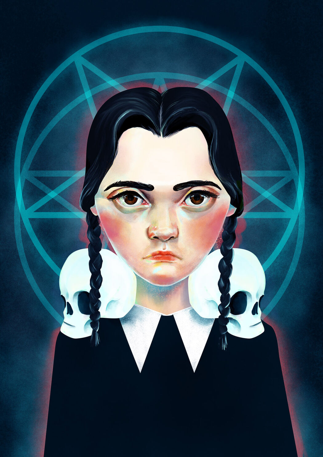 Illustrated portrait by Eplet, Addams family theme