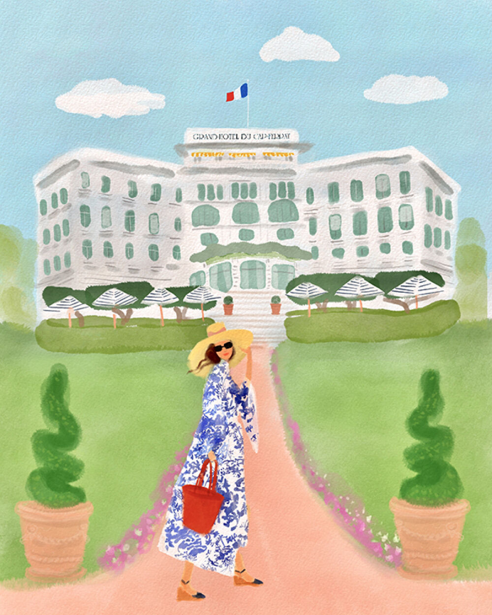Advertising illustration for the Grand Hotel Du Cap Ferrat by Christina Gliha