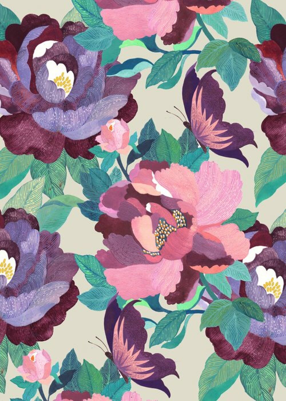 Flower pattern, painted by the illustration artist Malin Gyllensvaan