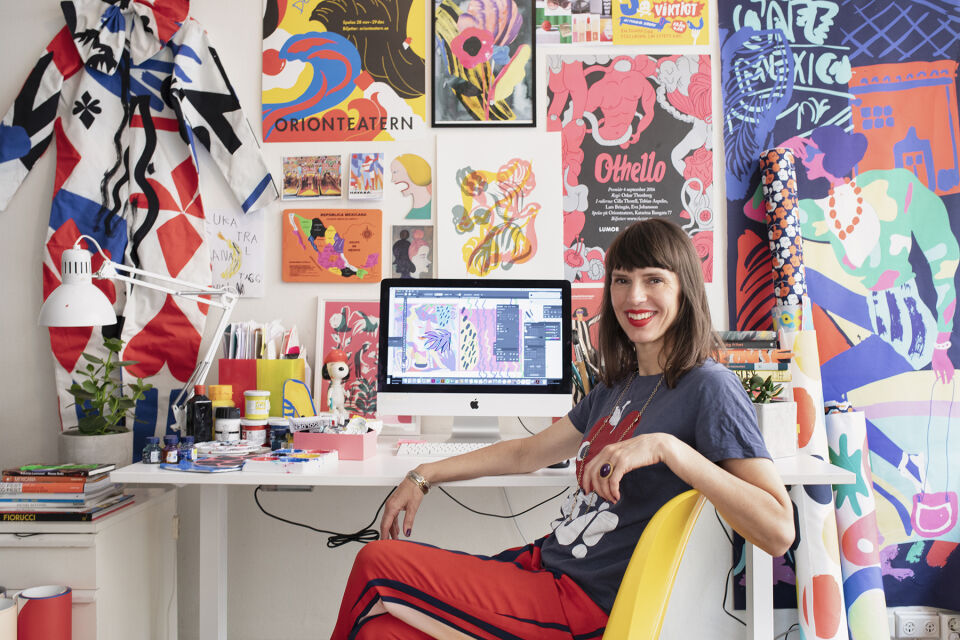 The Stockholm based illustration artist Erica Jacobson in her studio.