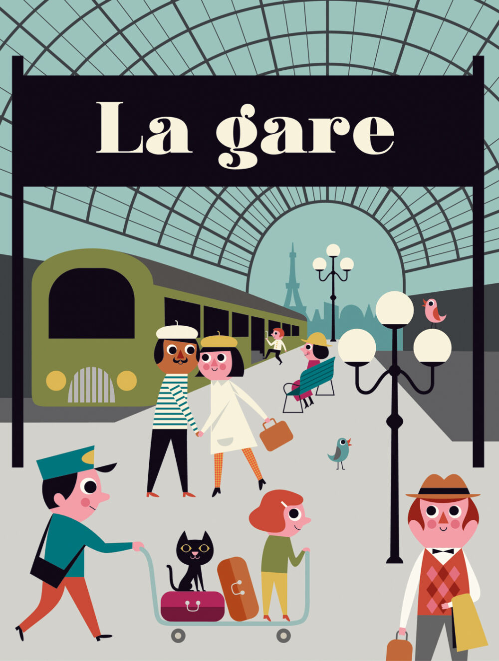 City poster La Gare, illustrated people and characters by Ingela P Arrhenius