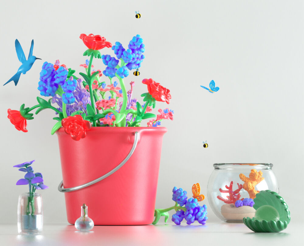 3D asset by Double Up Studio, flowers and bold colors