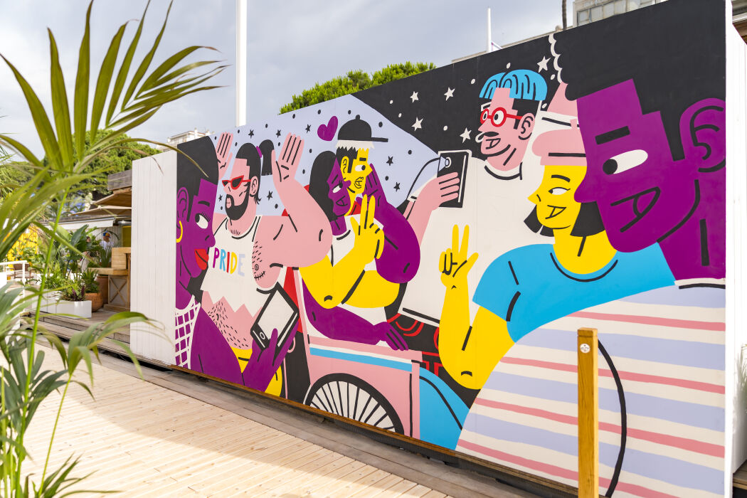 Hand-painted pride mural for Google YouTube Pride by Fredde Lanka