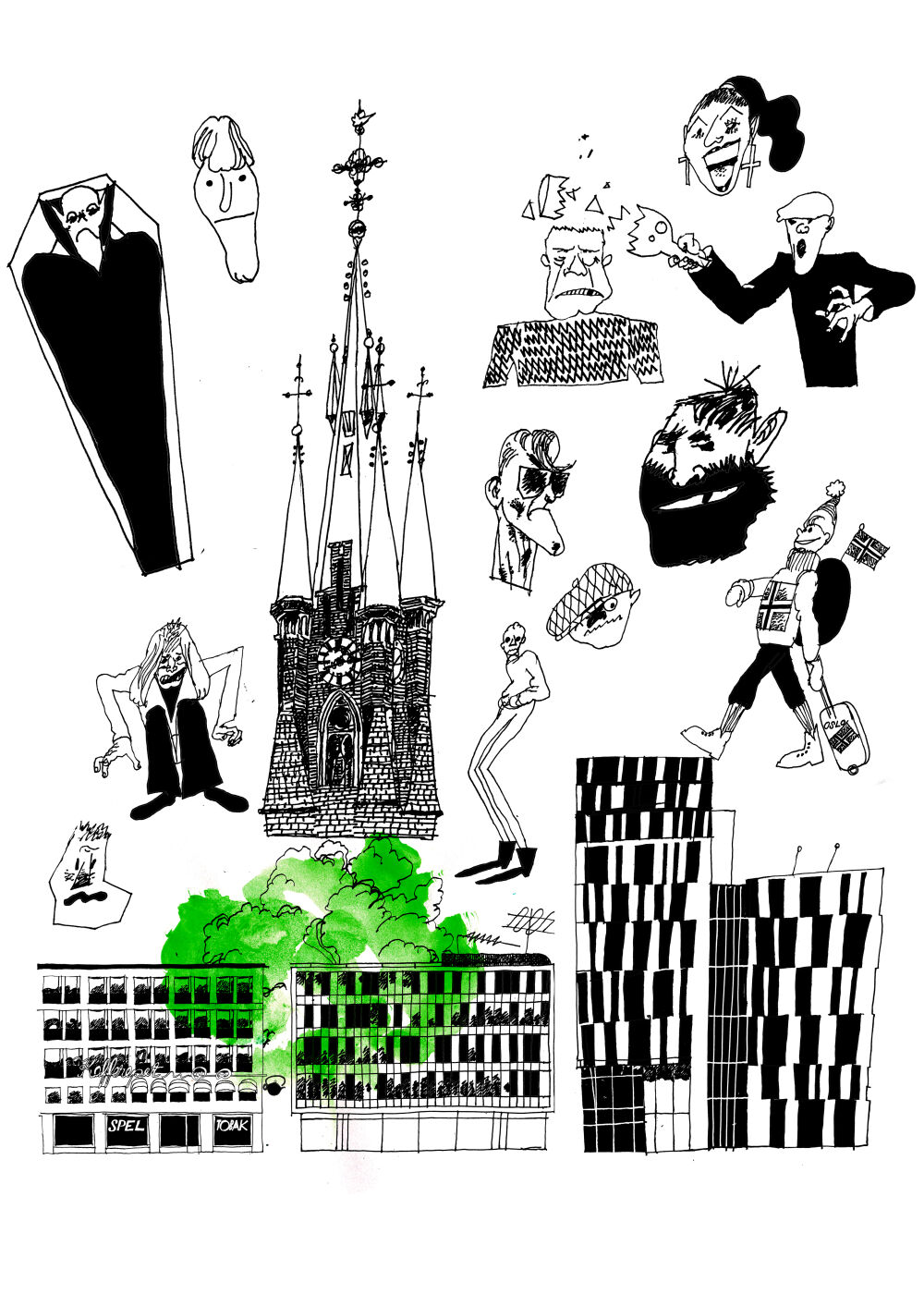 Illustrated posterart, architecture and landmarks by Dennis Eriksson