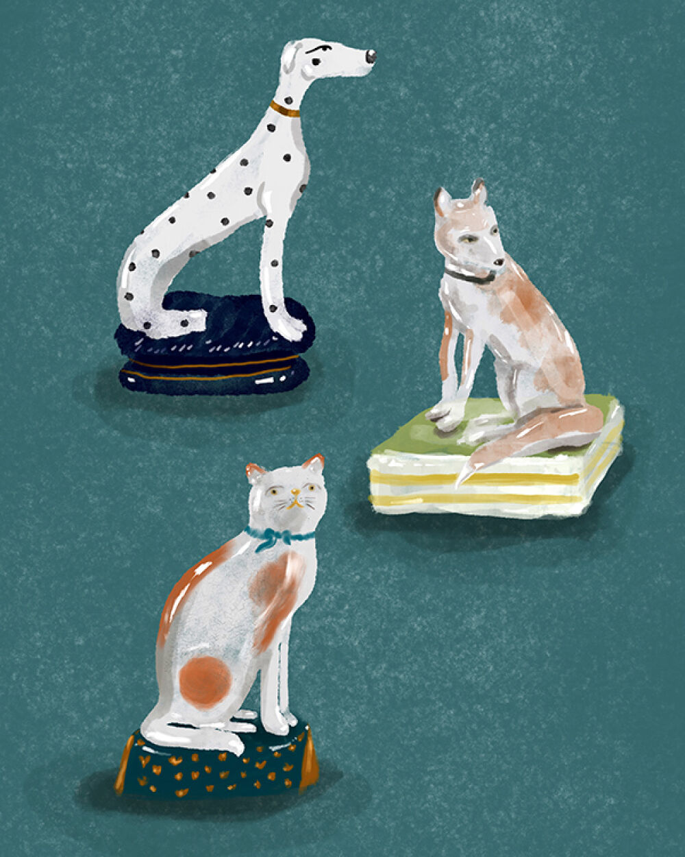 Objects and iconic dogs illustrated by Canadian digital artist Christina Gliha