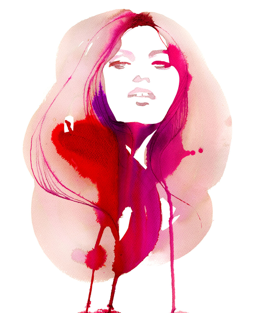 Dripping watercolor portrait by Stina Persson