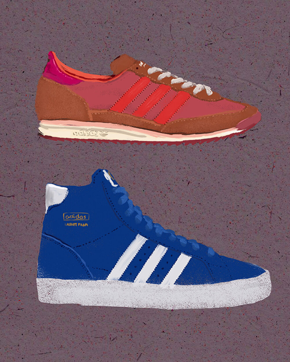 Retro style sneakers illustrated by Christina Gliha for Adidas