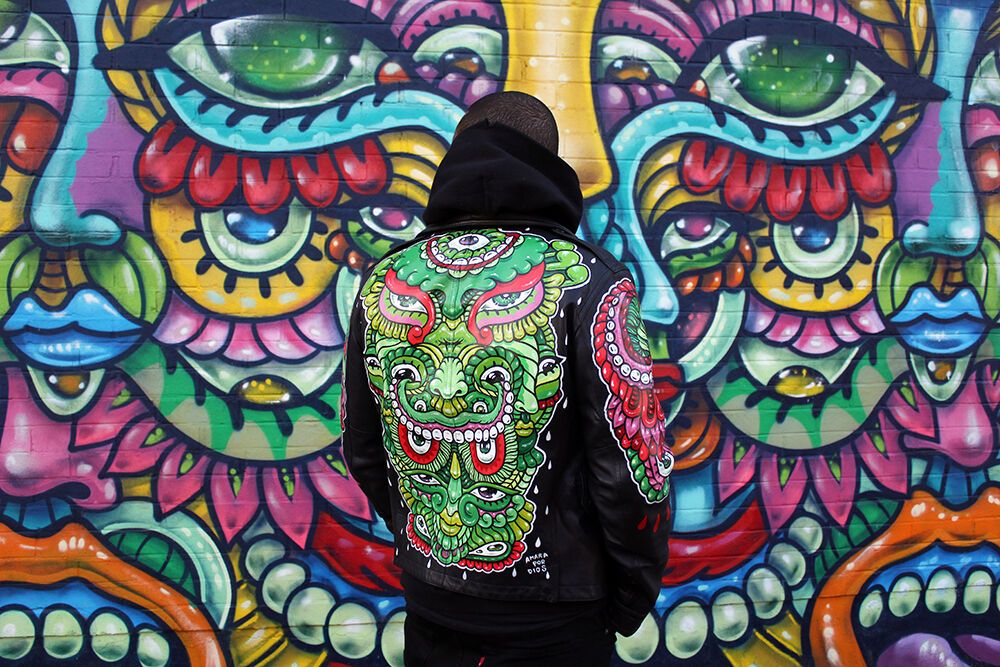 Custom made jacket painted and illustrated by Amara Por Dios